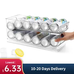 Organization Refrigerator Storage 2Tier Rolling Box Soda Cans Beverage Bottle Holder Kitchen Storage SelfFilling Cans Organizer Baskets