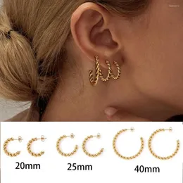 Kolczyki obręcze 2PCS ze stali nierdzewnej spiralna skręt dla kobiet złoty kolor okrągły 20 mm 25 mm 40 mm c kształt punkowy kolczyk piercing biżuteria