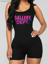 Women's Jumpsuits Rompers LW Summer Basic One Piece Letter Print Cami Romper U Neck Sleeveless Stretchy Tank Fitness 1pc Sportswear Female Streetwears T230504