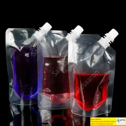 Clear Drink Pouches Bags 250ml 500ml Standup Plastic Drinking Bag with holder Reclosable HeatProof Water bottles