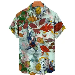Mäns casual skjortor 3d herrar blommor casual social sommar hawaiian skjorta kort ärm gata koi karp lyxblus utomhus kläder topp camisa fit aa230503