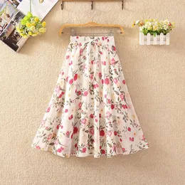 Skirts Women's Floral Skirt High Waist Long Summer Printed Chiffon Skirt Summer Woman Skirts Mujer Faldas Saias Mulher 230504
