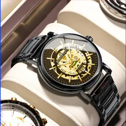 Zegarek luksusowe mężczyzn szkieletowy automatyczny zegarek mechaniczny czarny złoty Orologio premium turbillon męski zegar Luminous Masculino
