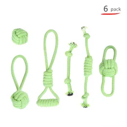 Toys Pet molar Cotton rope toy 6 pcs Green knot Dog cat accessories supplies Bite resistant Teeth cleaning toys for large dogs