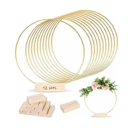 Other Festive Party Supplies 10pc Gold Metal Floral Hoop Garland Table Decoration for Wedding Centerpieces Wood Card Holders 12in Wreath Flower 230504