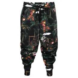 ズボンIdopy 2020 nadrukowana moda spodnie streetwear sznurkiem spodnie z elastycznym pasem kwiatowy harem spodnie biegaczy plus roz