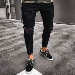 Herr jeans plus size s3xl mens cool designer märke svarta jeans mager rippade förstörda stretch smala fit hip hop byxor med hål för män 230503