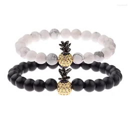 Strand 2023 Classic Handmade Black&White Beads Couple Bracelets For Lovers Elastic Cz Pineapple Bracelet His And Hers