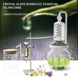 Gör Hooloo -hushåll Hydrolat Essential Oil Glass Distiller Mini Distilling Heat Equipment Brewing Distillation Machine