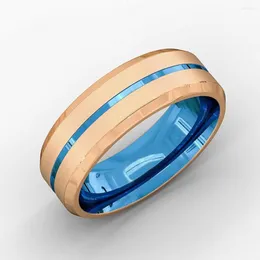Wedding Rings 2023 Fashion 8mm Stainless Steel Ring For Men Women Blue Groove Beveled Edge Band Jewelry Anniversary Gifts Drop