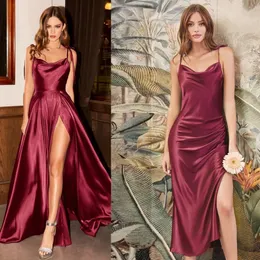 Party Dresses Women Spaghetti Strap Evening Dress Slim Fit Slip Long Casual High Slit Cowl-neck Summer Beach A-line Prom Party Date Dress 230504