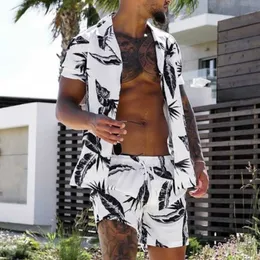 Koszule męskie do nadrukowane spodnie Krótkie zestawy Plaża 2cece Mens Letni koszule Podwójnie piersi garnitur Męs