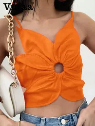 Camis viifaa flowershaped Tops Tops Spaghetti Strap Sexy Backless Summer Out Out Orange Crop Top for Women Fashion Y2K