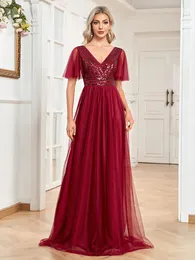 Partykleider Lucyinlove Elegante Abendkleider A-LINIE Chiffon Kurzarm V-Ausschnitt Einfache Pailletten Hochzeitsfeier Brautjungfernkleid Damen 230504