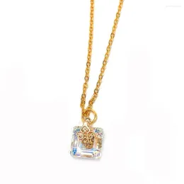 Pendant Necklaces Fashion Simple Square Necklace Natural Crystal Jewelry 10mm Women's Charm Valentine's Day Gift Accessory