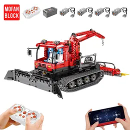 Blocks City Winter Fernbedienung Pistenraupe Gebäude MOC Elektro RC Auto Bau Technisches Fahrzeug Ziegel Kinder Spielzeug Jungen 230504