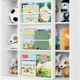 Kids Bookcase, 3 Tier Toy Organizer with Sliding Door, 6-Cube Storage Cabinet with 3 Display Shelves for Bedroom, Kids Toy Storage Shelf, Wh