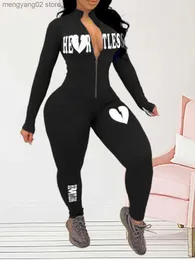Women's Jumpsuits Rompers LW Plus Size Basic Bodycon Jumpsuit Broken Heart Letter Print Jumpsuit For Womens Clothing Casual Fitness Rompers Y2K Playsuit T230504