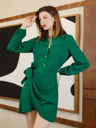 Neue Freizeitkleider Grüne Knopfleiste Hemdkleid Solide Geknotete Anlässe Damenbekleidung