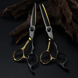 Profesjonalny JP 440C Steel 6 '' nożyczka czarne złote nożyczki do włosów fryzury rozrzedzający fryzjer fryzjerski