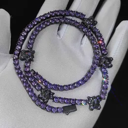 Partihandel hiphop smycken svart lila pläterad 4mm isad helt diamantbanta tecknad gengar tennies kedja halsband