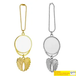 Party Sublimation Blank Keychain Angel Wings Heat Transfer Round Pendant for Christmas Transfer Round Pendant for Christmas