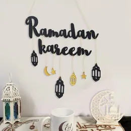 その他のお祝いのパーティー用品Eid Mubarak Ramadan Kareem装飾ムーンスターハンギングペンダント木製オーナメントクラフトDIYイスラム教徒のイスラム装飾