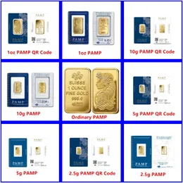 Réplique plaquée or 24 carats 2,5 g/5 g/10 g/1 oz Gold Bar PAMP Suisse Lady Fortuna Veriscan Gold Bar Bullion Coin Paquet scellé avec numéro de série indépendant