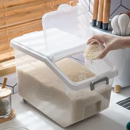 Organizzazione Secchio per riso da 10 kg Serbatoio di stoccaggio per riso in plastica Secchio per farina Scatola di immagazzinaggio multifunzione da cucina a prova di umidità e insetti con coperchio