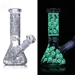 8 pollici Glow in the dark Skull Sticker Becher Glass Water Bong Bubbler Pipe Narghilè Ciotola per tabacco