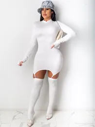 Casual Kleider Habbris Herbst Sexy Solid Bodycon Mini Club Outfits für Frauen 2023 Langarm O-Ausschnitt kurzes Kleid Modekleidung