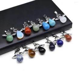 Pendant Necklaces Natural Stone Pendants Angel Shape Water Drop Healing Crystal Agate For Jewelry Making Necklace