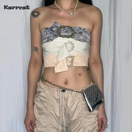 Camisoles Tanks Karrcat Grunge Aesthetics Crop Tops Cyber ​​Y2k Oregelbundet rör japanska Harajuku Chic Corset Korean Fashion Designer Clothes Party 230503