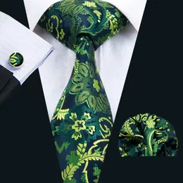 Klassiska silke män slipsar grönt slips set blommor mens slips slips hanky manschettknappar set jacquard vävt möte affärsbröllop parti gi241h