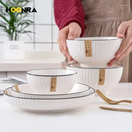 Plakalar Hoonra Siyah Hat Dikey Desen Seramik Sofra Takımı Büyük Çorba Kasesi Ev Ramen Vajilla Cuencos Frutero Vaisselle Mutfağı