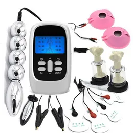 Sex Toy Massager BDSM Electric Shock Metal Bead Anal Butt Plug Electro Nipple Suckers Clamps Breast Stimulate Pads Kits Temed Toys