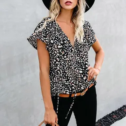Kvinnors blusar Summer Women Chiffon Shirt V-Neck Floral Printing Plus Size 2xl Eesthetic Tops For Fashion Women's Sundress Clothing