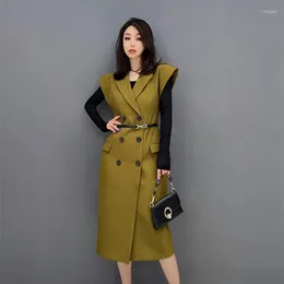 Casual Dresses Women Elegant Blazer Dress for Autumn V Neck Sleeveless Outfit Two Double Breasted Windbreaker