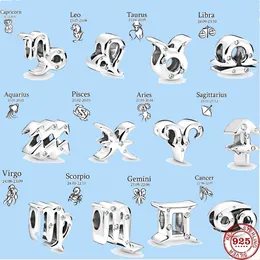 925 Sterling Silver Charms för smycken för Pandora -pärlor 12 Konstellation Zodiac DIY Love Charms Set Pendant DIY