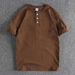 Herr t-skjortor amerikansk minimalistisk tuff killen stil mens hals kortärmad t-shirt 300 g tvättad kammad bomull bekväm fast färg