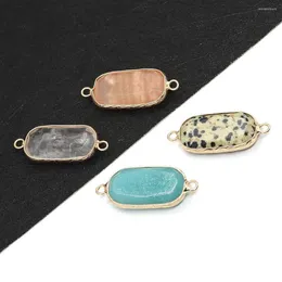 Pendant Necklaces Natural Stone Oval Amethyst 15X35mm Gold Plated Bezel Amazonite Connector For Jewelry Making DIY Necklace Accessories