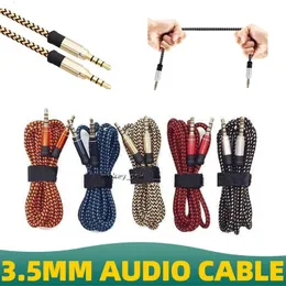 Cabo de áudio auxiliar de tecelagem AUX 5 pés 1,5m 3,5 mm Cabos de extensão de áudio estéreo masculino para telefones celulares MP3 Speaker tablet