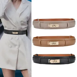 Belts Gold Lock Ladies Läder Belt Luxury Design Fashion Casual Cervatile Dress Girdle Corset Gothic Korean High Quality Brand 230505
