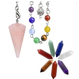 Pendant Necklaces Wholesale 8 Pcs Silver Plated Hexagon Pyramid And Prism Many Colors Quartz Stone Healing Chakra Jewelry