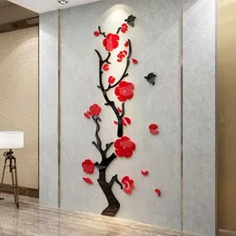 壁紙3サイズマルチピースプラム花パターン3Dアクリル装飾壁ステッカーDIYウォールポスターホームデコアベッドルームウォールスティック230505