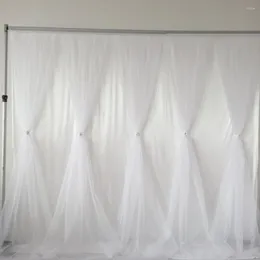 Party Decoration 3m Hx 3mW Romantic Fantastic White Voile Curtain Silver Brooch Ties Drape Wedding Backdrop
