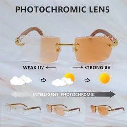 Diamentowe okulary przeciwsłoneczne zmieniające kolor Soczewki fotochromowe Luksusowy projektant Carter Dwukolorowe soczewki 4 Sezon Drewniane Odcienie luksusowego projektanta Okulary męskie i damskie