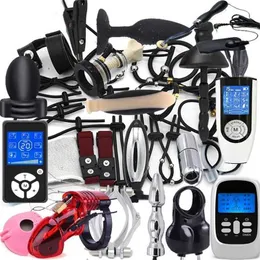 Massager zabawek seksu Hot! 50 Style porażenia elektrycznego Anal Anal Vagina Wtyczka E-stim Penis Pierścień/wtyczka masaż łechtaczki klipsy pierścień penisowy produkt rolka