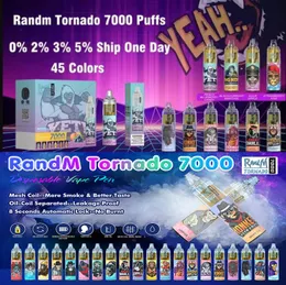 RandM Tornado 7000 Puffs 7K Disposable Electronic Cigarettes Mesh Coil 6 Glowing Colors 850mah Rechargeable Battery 14ml Pod 2% 5% Device Vape Pen Puff 7000