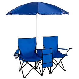 Double Portable Folding Picnic Chair W Umbrella Table Cooler Beach Camping Chair